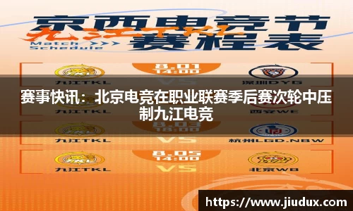 赛事快讯:北京电竞在职业联赛季后赛次轮中压制九江电竞